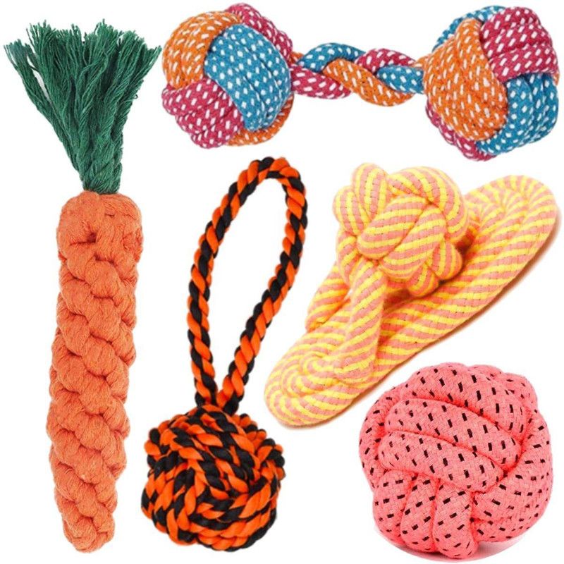 YOUHAVEDEAL Dog Rope Toy, Interactive Pet Chew Toys Set, Washable Braided Cotton Teeth Cleaning Chewers for Puppies, Small, Medium and Large Dogs Durable Teething Ropes 5 in 1 Dog Combo (Color May Vary) Cotton Chew Toy, Training Aid For Dog