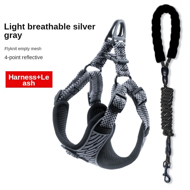 Harness Vest Leash Set Mesh Breathable Pet Chest Clothes Reflective Adjustable Harness Leash Cute For Puppy  Small s