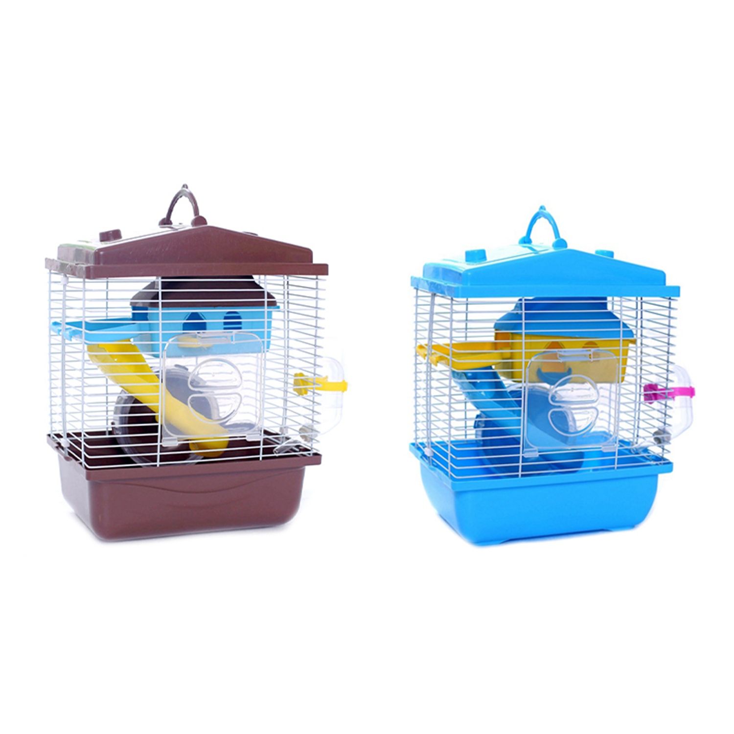 2Pcs Pet Cage Hamster Cottage with Transparent Skylight Double Layer House for Hamster - Blue & Coffe