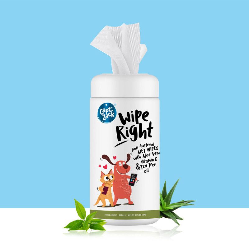 Captain Zack Wipe Right Anti-Bacterial Wet Wipes Pet Ear Eye Wipes  (Pack of 80)