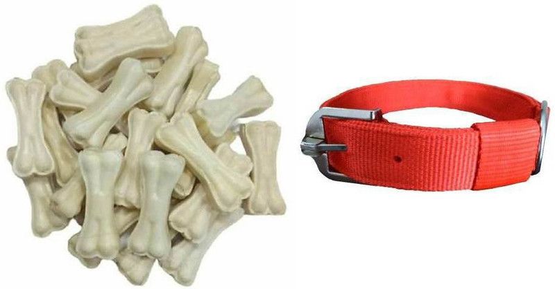 SAWAY 3'inch Chicken Dog Chew Bone 500 gm + Red Collar Free 1'inch Chicken Dog Chew  (550 g, Pack of 1)