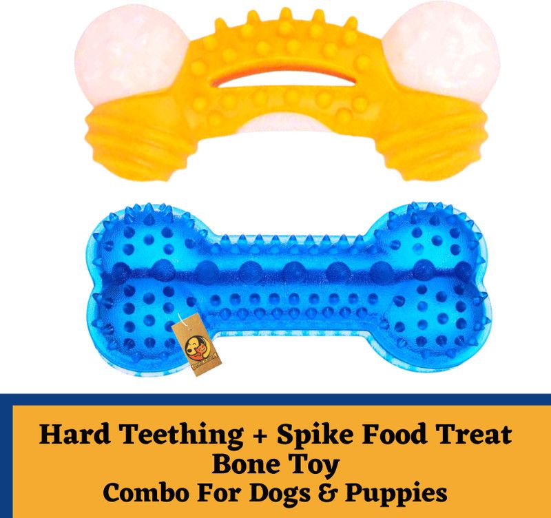 Foodie Puppies Combo of Interactive Natural Rubber Spike Treat Dispenser & Bridge Shape Bone Rubber Chew Toy, Training Aid For Dog
