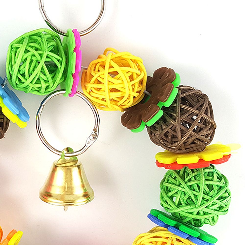 Colorful Parrot Toy Vine Rattan Ball Ring Bird Parakeet Hanging Pet Cage Decor