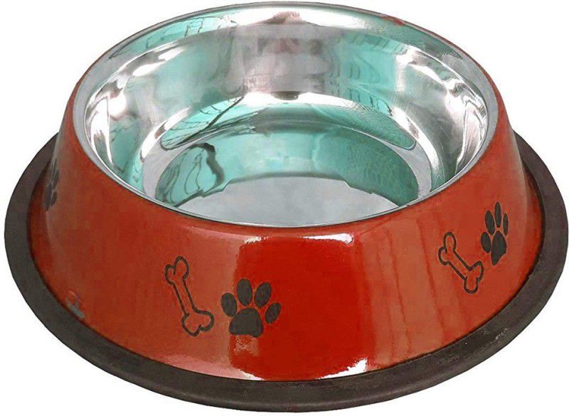 Sage Square Round Stainless Steel Pet Bowl  (1200 ml Red)