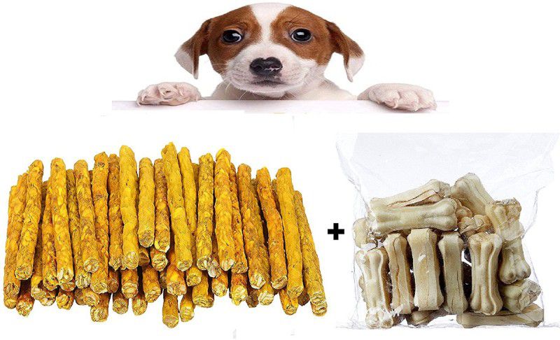 Foodie Puppies Chompsters Pressed Dog Bone 8 inches - 1 Kg and Chicken Sticks - 1Kg Chicken Dog Chew  (2 kg, Pack of 2)