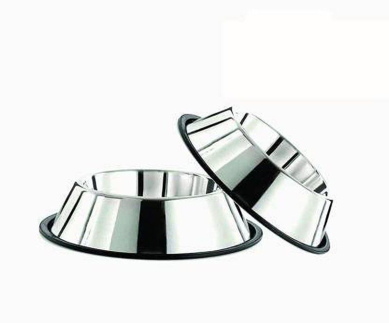 ELTON set of 2 non tip stainless steel bowls Large Round Stainless Steel Pet Bowl  (1800 ml Silver)