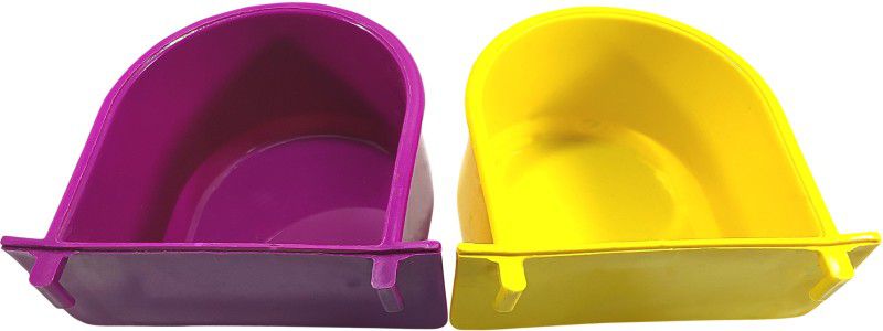 Sky Durable Plastic Bird Cage Water Bowl and Food Feeder( Pack of 2 ) semicircle Plastic Pet Bowl  (100 ml Purple, Yellow)