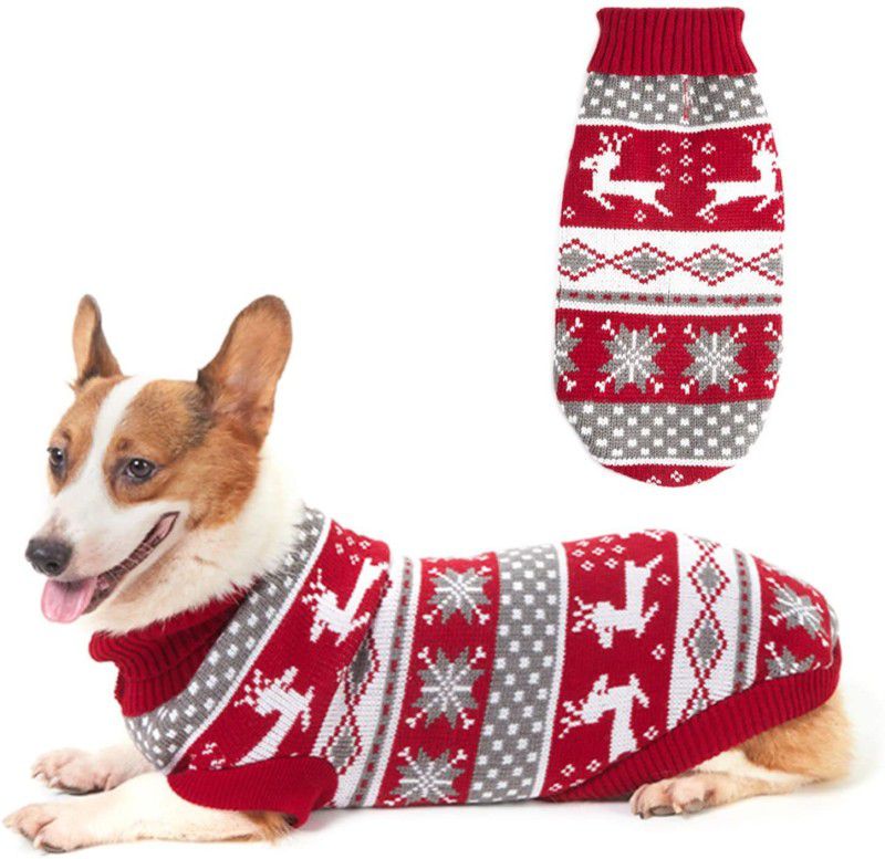 BUSHIKO Sweater for Dog, Cat  (Red)