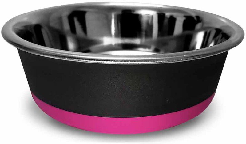 wildstylepets Pet Bowl for Feeding Round Plastic, Steel Pet Bowl  (700 ml Black, Pink)