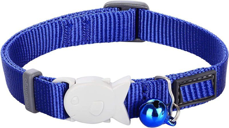 PetMe Nylon Cat Collar with Bell and Cute Fish Shaped Lock Adjustable Cat Everyday Collar  (25 - 35 cm, Blue)
