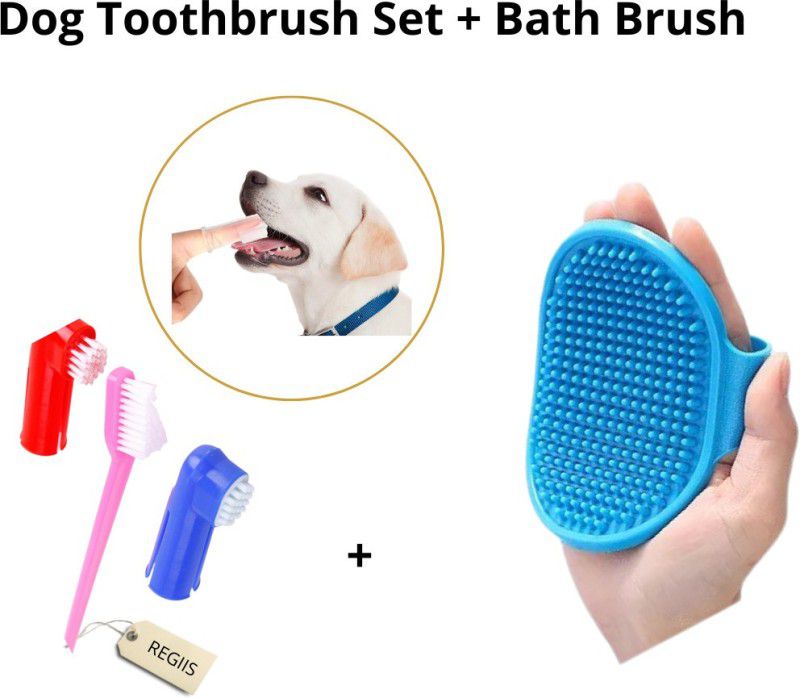Regiis Dog Toothbrush Set + Bath Grooming Brush (Pack of 2) Basic Comb for Dog, Cat