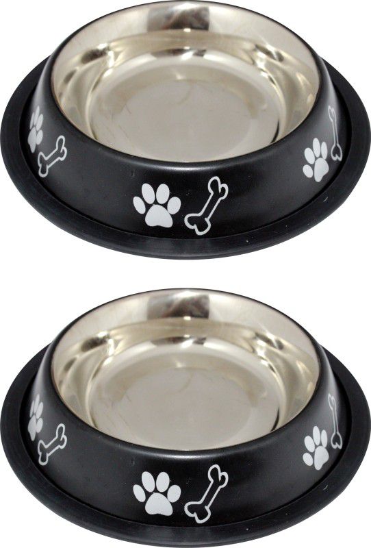ADIOS Round Stainless Steel Pet Bowl  (450 ml Black)