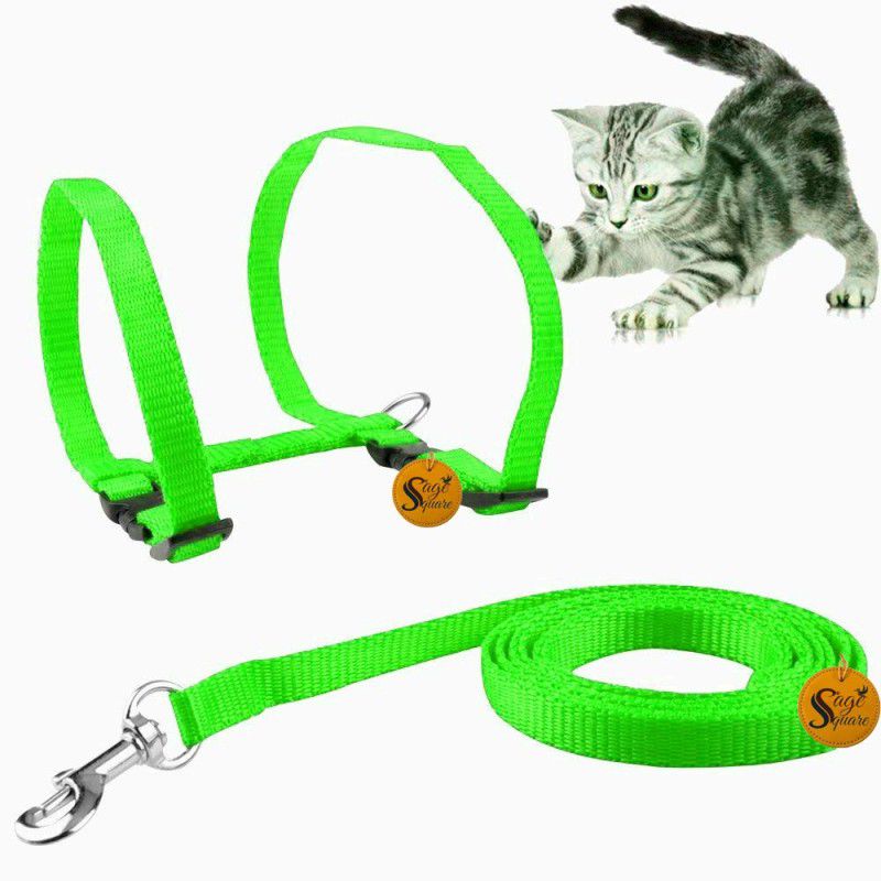 Sage Square Durable & Adjustable Dog Paw Design Harness with Leash Rope Set for Small & Medium Dogs Cat Harness & Leash  (Medium, Green)
