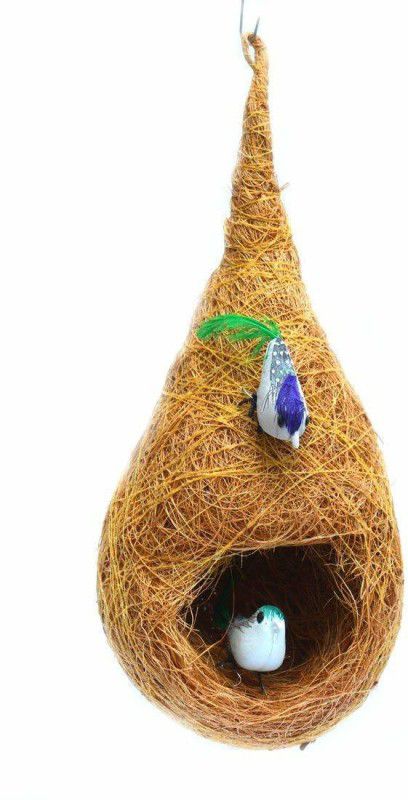 KOO Retails Decorative Hanging Bird Nest with Two Birds Coco Fiber for Show Handmade Bird House  (Hanging, Tree Mounting)