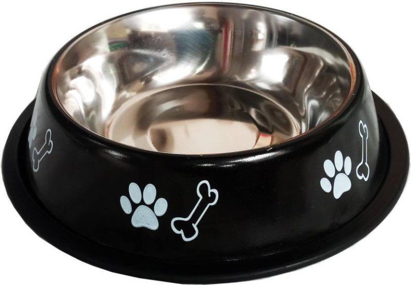 UDAK GOOD QUALITY Stainless Steel Bowls Anti-Skid Rubber Base Food Water Perfect Dish Dog Puppy Cat Kitten ROUND Steel Pet Bowl  (900 ml Black)