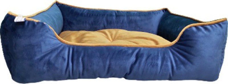 Flipkart Perfect Homes Studio Square Dog | Cat bed Soft velvet Polyster fiber S Pet Bed  (Blue, Gold)