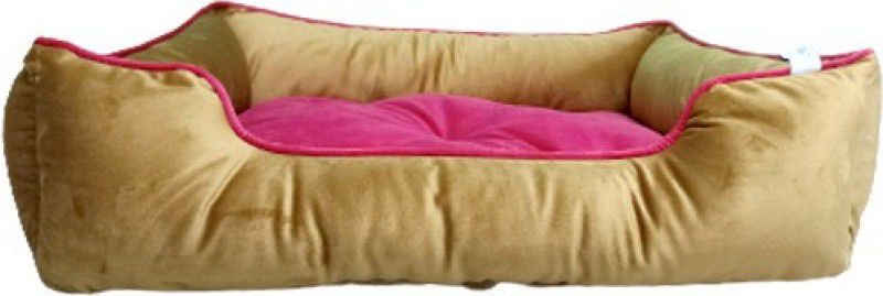 Flipkart Perfect Homes Studio Square Dog | Cat bed Soft velvet Polyster fiber L Pet Bed  (Gold, Red)