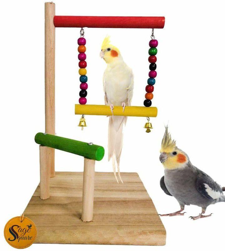 Sage Square Two Levels Training Gym/Exercise Stand/Natural Wood Bird Stand(Large Birds) Wooden Perch, Training Aid, Stick For Bird