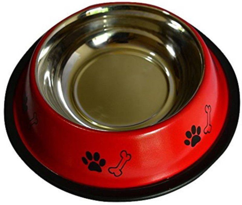 UDAK GOOD QUALITY RED COLOUR Stainless Steel Bowls Anti-Skid Rubber Base Food Water Perfect Dish Dog Puppy Cat Kitten ROUND Steel Pet Bowl  (900 ml Red)