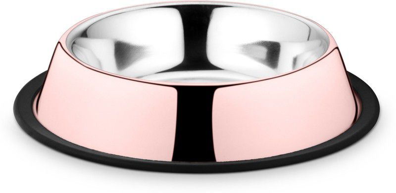 HM Steels HMSTEELS Dog bowl Round Stainless Steel Pet Bowl  (250 ml Pink)