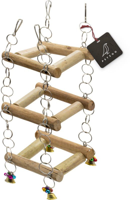 PETZOO Natural Wooden Multi-Storey Swing Toy Perch For Bird Cage Resting Toy For Birds Wooden Chew Toy, Training Aid, Perch For Bird