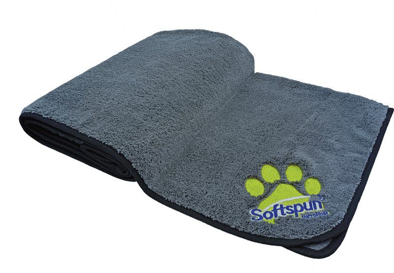 SOFTSPUN Microfiber pet towel dog & cat Grooming Gloves for Dog & Cat  (Grey, Large)