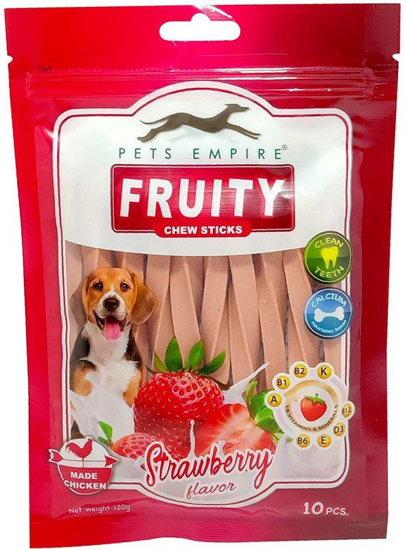 PETS EMPIRE Fruity Chewy Sticks Pest Dental Stick Dog Treats Provides Health Benefits Strawberry Flavor Weight 120 GMS Strawberry Dog Treat  (120 g)