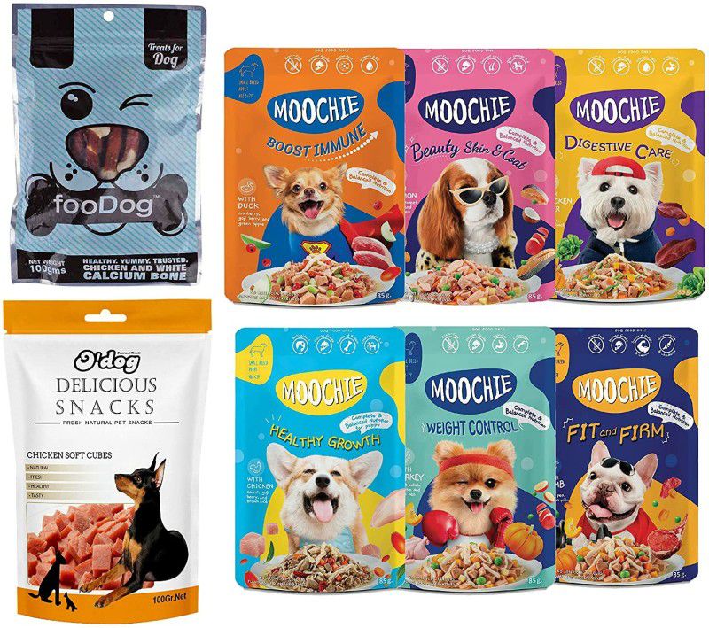 Moochie Dog Treat 710 GMS Dog’s All Flavour Snacks & Food (Combo Pack) Chicken, Salmon, Duck, Lamb, Turkey Dog Treat  (710 g, Pack of 8)
