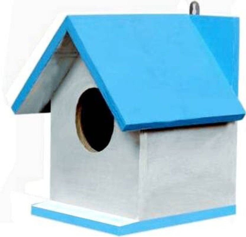 GO7 Blue & White Wooden Bird House  (Hanging)