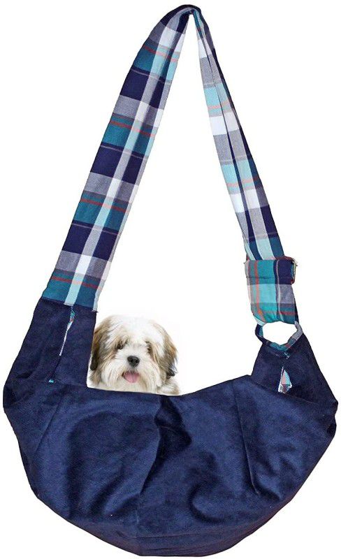 Jainsons Pet Products Travel Bag for Small Dogs | Puppies | Cats Single Shoulder Sling Carrier for Dogs (Medium, Navy Blue, Check) Blue Purse Pet Carrier  (Suitable For Cat, Dog)
