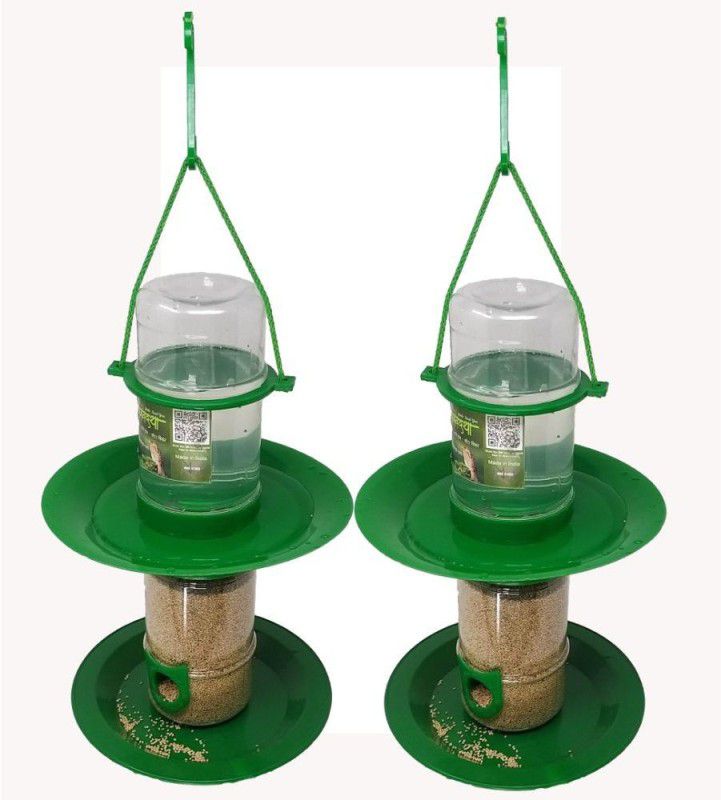 AMIJIVDAYA Small Double Decker Food Feeder for Birds Window Bird Feeder Bird Feeder  (Green)