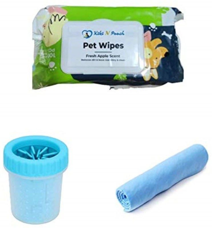 Kiki N Pooch ombo Pack Bath Towel, Wet Pet Wipes Pet Ear Eye Wipes  (Pack of 100)