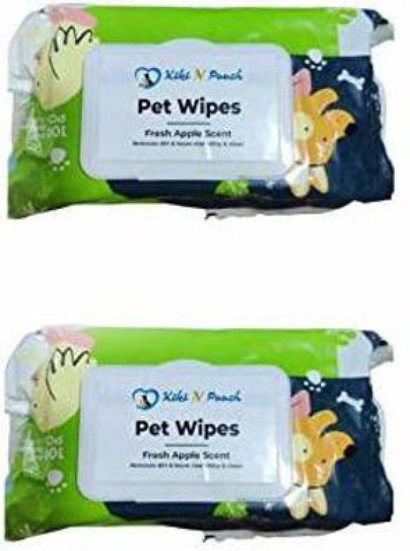 Kiki N Pooch Wet Pet Wipes for Dogs, Puppies & Pets with Fresh Apple Scent 6"x 8" (Pack of 100 Wipes) - Pack of 2 Pet Ear Eye Wipes  (Pack of 100)