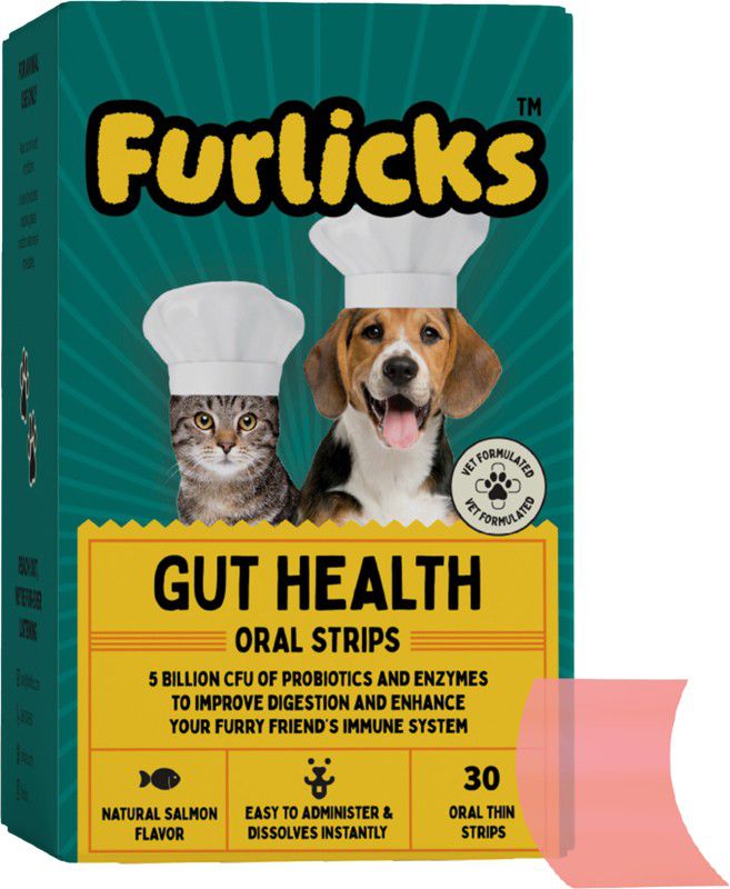 Furlicks Gut Health Supplement for Dogs & Cats Digestion & Healthy Gut Flora Oral Strips Pet Health Supplements  (30 Pieces)