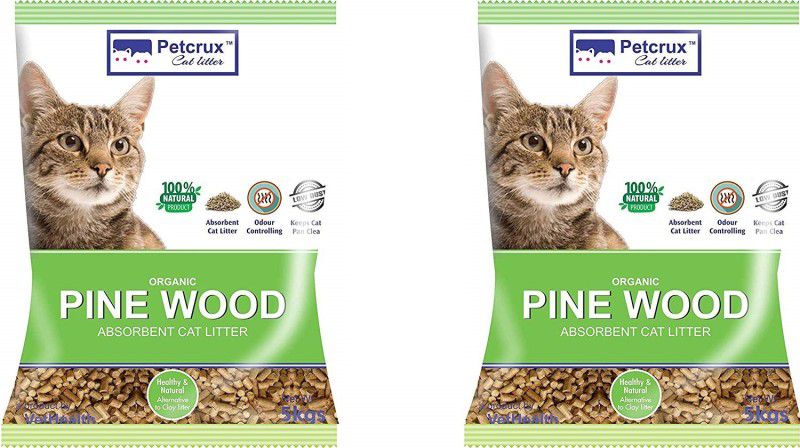 Petcrux Exclusive Organic Pine Wood Cat Litter, 5Kg (Pack of 2 - Total 10 Kg) Pet Litter Tray Refill