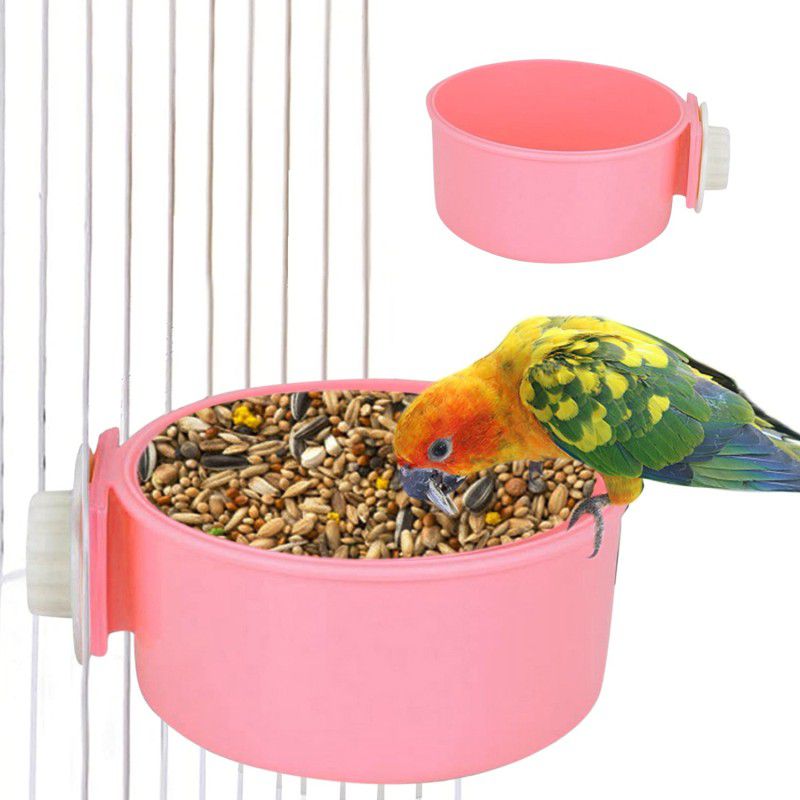 Sage Square Plastic Bowl, Hanging Kennel Cage Bowl Food & Water Feeder Cup for Birds (Round) Plastic Pet Bowl  (500 ml Pink)