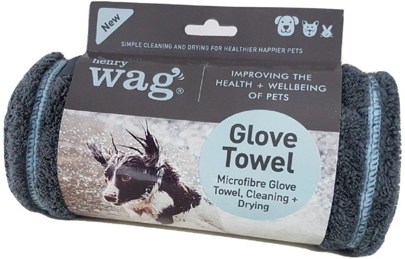 henry wag Noodle Glove Towel 80 X 35cm | pet towels water absorbent | pet drying towel Grooming Gloves for Cat, Dog & Cat, Rabbit, Guinea Pig, Hamster  (Grey, Blue, Fits All)