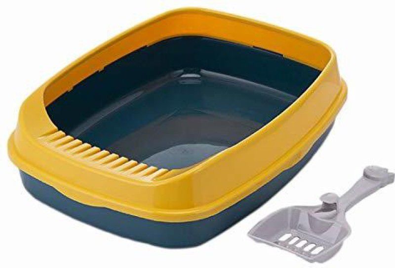 PETS EMPIRE Pet Cleaning Products Extra Large Cat Toilet with Cat Poop Scoop Plastic Cat Litter Box- Yellow Pet Litter Tray Refill