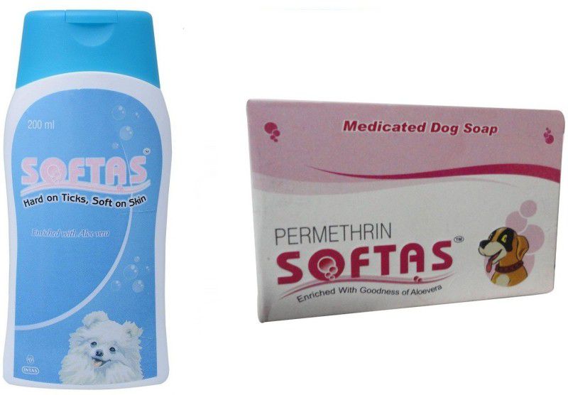 Softas 200 ML Shampoo & 75 g Soap Anti-dandruff, Flea and Tick, Anti-parasitic, Anti-microbial, Anti-fungal Itch Control For Dogs Pet Spa Kit