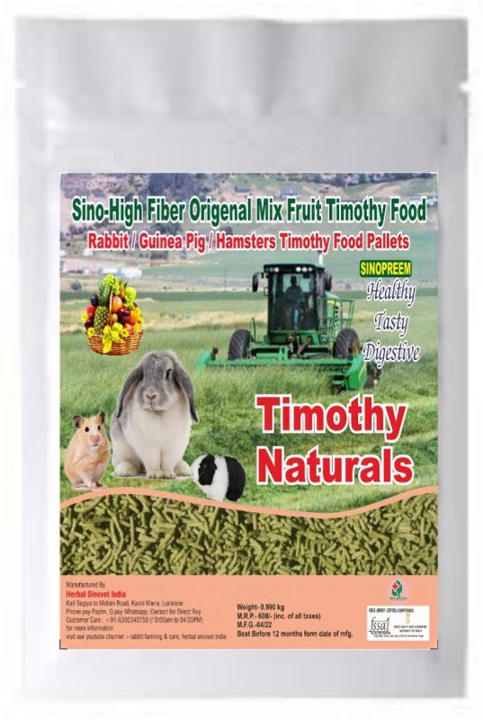 Herbal Sinovet India Timothy food pellets , FSSAI, ISO (9001-2015) certified, (1kg) Rabbit 0.995 kg Dry Adult, Senior, Young Rabbit Food