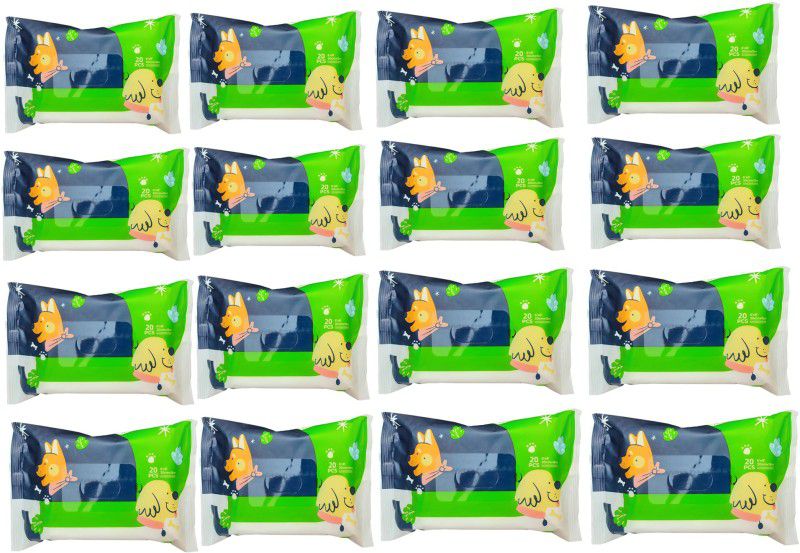 W9 Wet Wipes Tissue for Dogs-Apple Scent 6"x 8" - Pack of 20 Wipes. (Pack of 16) Pet Ear Eye Wipes  (Pack of 16)