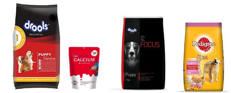 Drools Puppy Food Collection 3 IN 1 COMBO - MADE IN USA - (TOTAL - 7kg FOOD in 1 order) Chicken, Egg, Milk 7 kg (3x2.33 kg) Dry New Born, Young Dog & Puppy Food