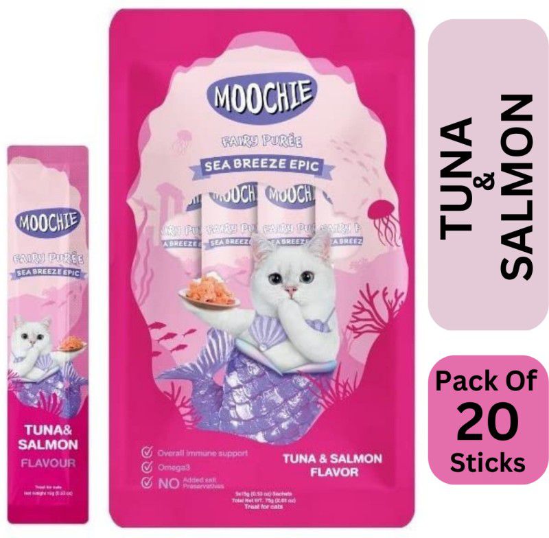 Moochie Cat Creamy Treat for Cats and Kittens with Tuna, Salmon Cat Treat  (15 g, Pack of 20)