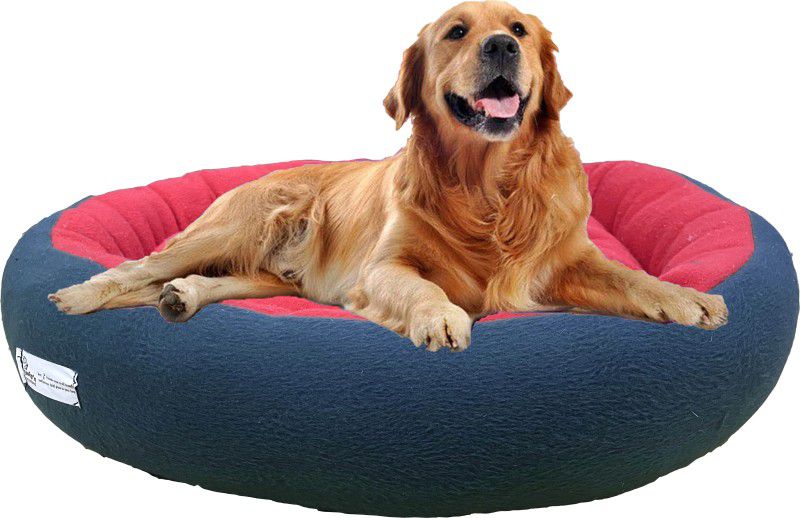 Poofy's Pet Island Dog Bed Cat Bed Dual Color Red Blue Ultra Soft Fleece Fabric Round Shape XL Pet Bed  (Multicolor)