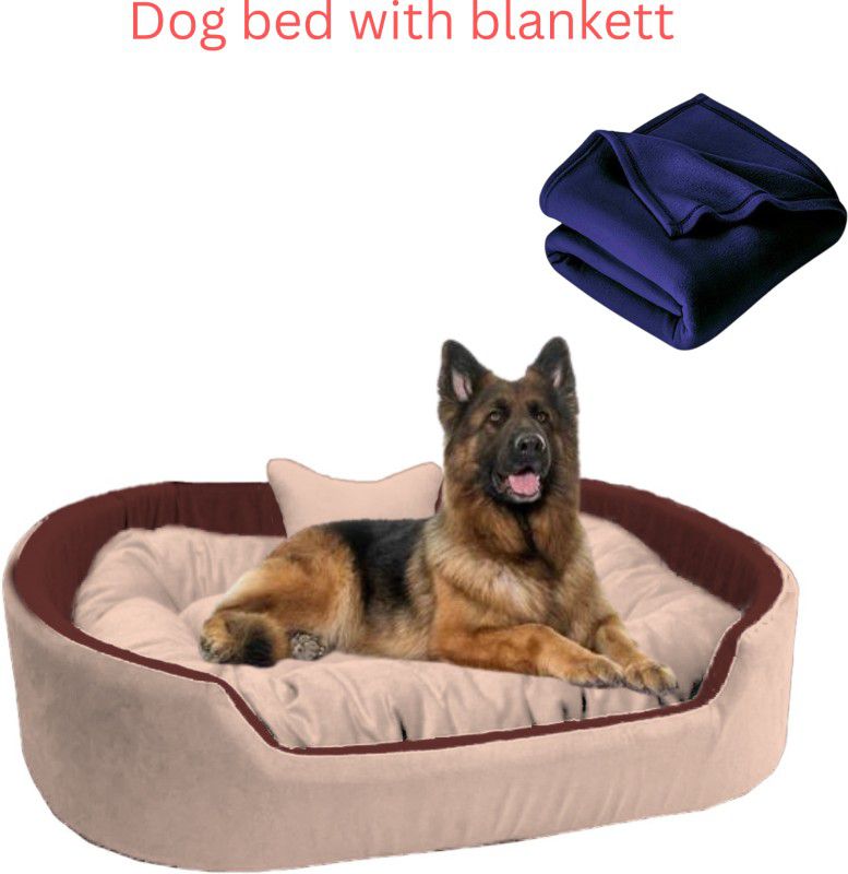 drilly stupendous soft ovalbed with free blankett for dogs and cats L Pet Bed  (red)