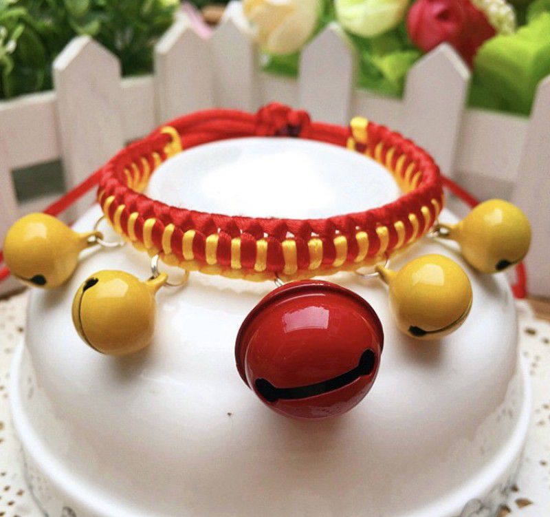 PETANGEL Pet Collar Necklace Hand Woven Dog Bell Dog & Cat Collar Charm  (Red, Yellow, Round)