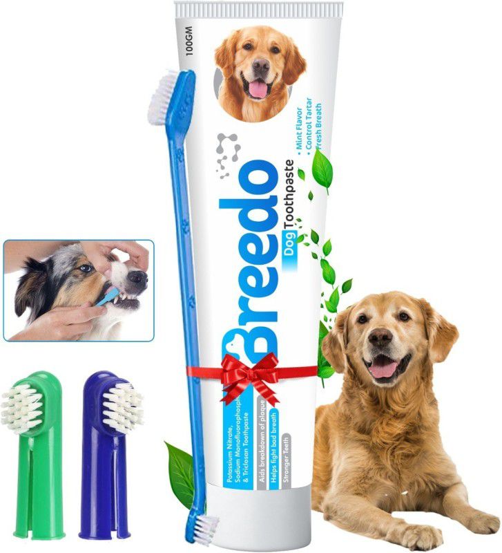 Breedo Cool Mint Toothpaste and 3Pcs Pet Toothbrush Combo for Dogs - 100g | Pet Toothbrush  (For Dogs, Cat, Hampster, All Other Pets)