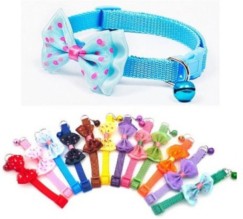THE DDS STORE Bow Nylon Collar with Bell Clip Buckle Neck Size: from 21 cm to 33 cm Embellished Cat Collar Charm  (Multicolor, Butterfly)