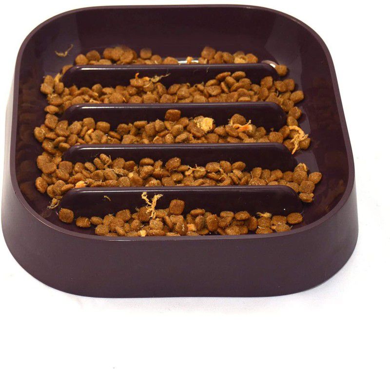 PETS EMPIRE Square Plastic Pet Bowl  (500 ml Brown)