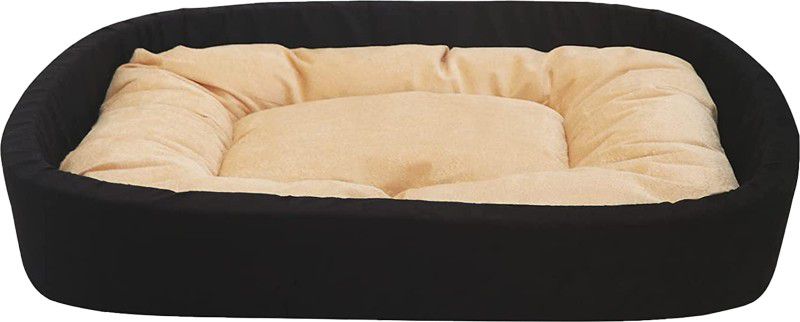 Poofy's Pet Island Oval Shape Cream Brown Dual Color Fleece Fabric M Pet Bed  (Multi)